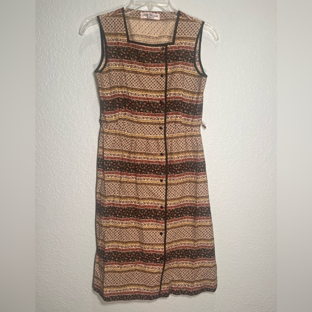 MISS ONWARD Unique Japanese VTG 70’s Floral Striped Shift Dress Size XS